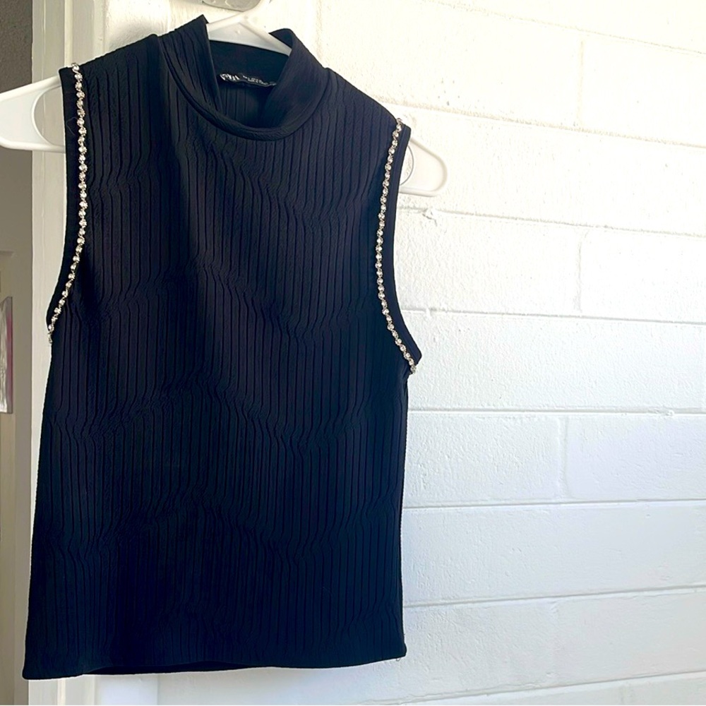 ZARA black rhinestoned top